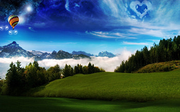 Nature, Sky, Clouds, Hills, Balloon, Heart, Meadows, Slopes HD wallpaper