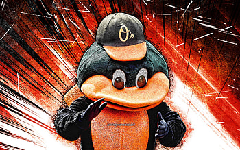 The Oriole Bird, grunge art, mascot, Baltimore Orioles, MLB, Baltimore Orioles mascot, MLB mascots, orange abstract rays, official mascot, The Oriole Bird mascot HD wallpaper