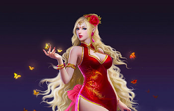 Butterfly Fairy, blonde, art, figure, girl, beautiful, beauty, woman, fairy, digital, fantasy, pretty, christmas, red, ruoxin zhang, female HD wallpaper