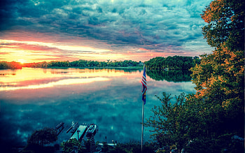 Nature, Rivers, Trees, Sky, Summer, Flag HD wallpaper