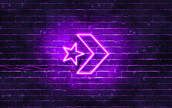Converse violet logo, , violet brickwall, Converse logo, fashion brands, Converse neon logo, Converse HD wallpaper