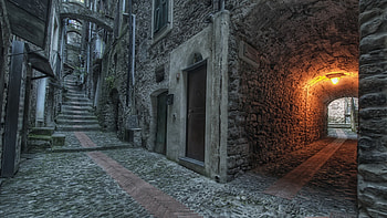 General architecture old building town street urban lights stairs door stones house arch HD wallpaper