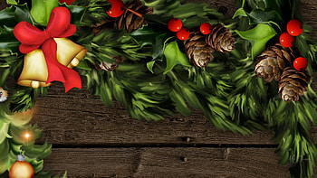 Decorate for the Holidays, winter, holidays, feliz navidad, bells, rustic, Firefox Persona theme, wood, pine, cones, lights, christmas, decorations HD wallpaper