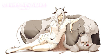 Horned, animal, vaca, cow, white, horns, anime, girl, manga HD wallpaper