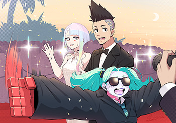 David, Lucy & Rebecca, David (Cyberpunk: Edgerunners), Lucy (Cyberpunk: Edgerunners), Rebecca (Cyberpunk: Edgerunners), Anime, Cyberpunk: Edgerunners HD wallpaper