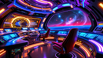 Cosmic Command: A Stunning Starship Bridge, spaceship, futuristic, galaxy HD wallpaper