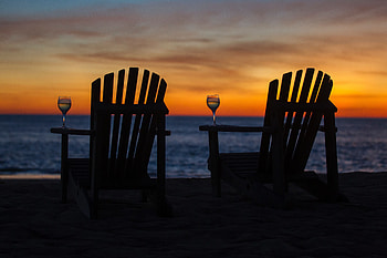 Sunset, Beach, Dark, Chair, Relaxation, Rest, Wineglass, Goblet HD wallpaper