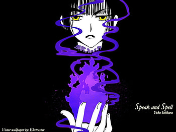 Speak and Spell, yuuko, xxxholic, spell, magic, black, witch, purple, anime, yellow, cool, fire HD wallpaper