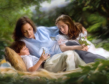 harmony, mother, women, children, fantasy HD wallpaper