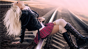 On The Tracks, girl, model, blonde, pretty HD wallpaper