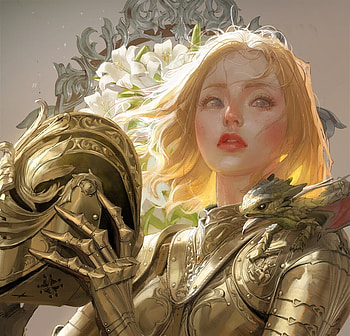 Traditional armor girl, golden, blonde, art, face, sangsoo jeong, girl, armor, warrior, fantasy HD wallpaper