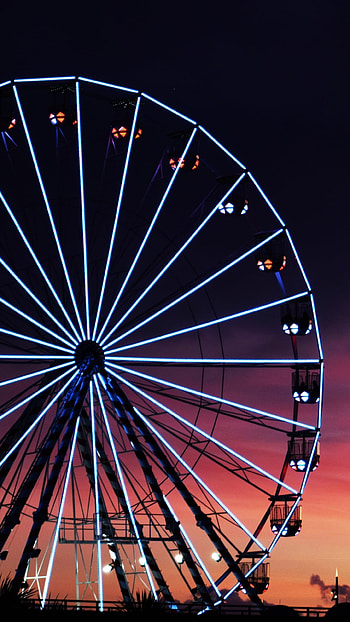 Ferris wheel, Sunset view, Dramatic clouds, Spectacular scenery HD phone wallpaper