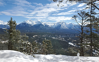 Banff, Alberta, Canada, snow, landscape, trees, clouds, sky, rocks HD wallpaper