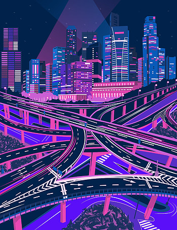 Bridges of city, night, artwork HD phone wallpaper