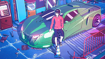 Lofi Day Girl With Lamborghini, lofi, lamborghini, anime-girl, anime, artist, artwork, digital-art HD wallpaper