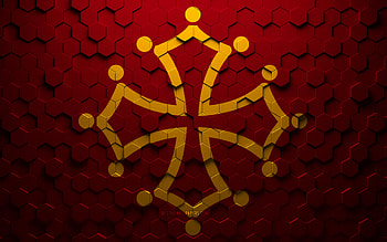 Flag of Languedoc, honeycomb art, Languedoc hexagons flag, Languedoc 3d hexagons art, Languedoc flag HD wallpaper