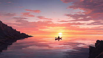 Sunset Sea, kayak, sunset, sea, sky, cloud HD wallpaper