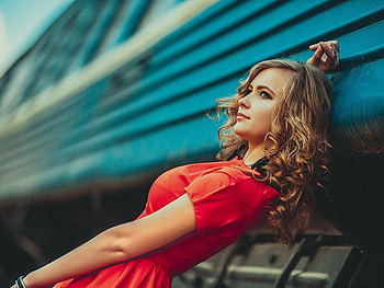 beauty, bench, dress, sit, red HD wallpaper