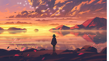 Relaxing Warm Sunset , alone, sunset, artist, artwork, digital-art HD wallpaper