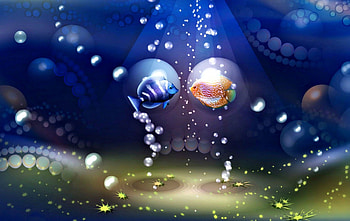 Underwater, blue, sea, art, orange, summer, green, fish, bubbles, ocean HD wallpaper