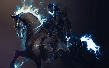 Ghost Rider, blue, black, awesome, hors, blue fire, skull, dark, fantasy, cg, cool, fire HD wallpaper
