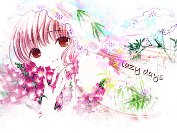 Chii, pink, chobits, anime, flowers, girl HD wallpaper