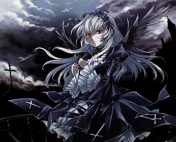 Rozen maiden, black dress, rozen maiden suigintou, night sky, red eyes, lolita HD wallpaper