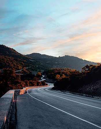 Nature, Trees, Mountains, Twilight, Road, Dusk, Turns HD phone wallpaper