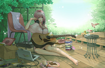 Cute anime girl, Guitar, Top , Backgrounds HD wallpaper