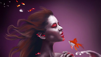 Dream Breezes, women, fish, fantasy, dream HD wallpaper