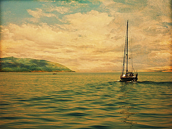 IL MARE, island, sailboth, see, painting, green, beautiful, , sunset HD wallpaper