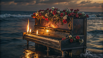 Rose Elegance: Piano in Ocean Twilight, rose HD wallpaper