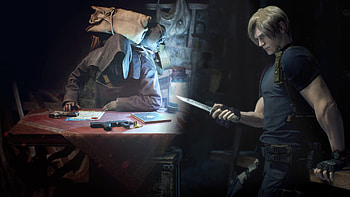 Blade and Bazaar: Leon & Merchant — Resident Evil 4 (2023), Leon S. Kennedy, video game, Resident Evil 4 (2023) HD wallpaper