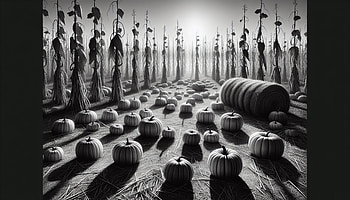 Mystical Pumpkin Patch, pumpkin patch, pumpkin, cornfield, Black & White, harvest HD wallpaper