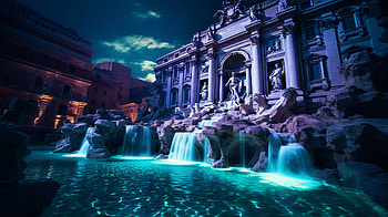 Fantasy Neon Trevi Fountain, neon, man made, fountain HD wallpaper