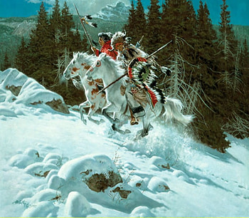 Winterhawk, indian, ponies, snow, warriors HD wallpaper