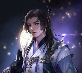 Fantasy man, night, blue, man, lightwing academy, purple, starlab, fantasy, moon, luna HD wallpaper