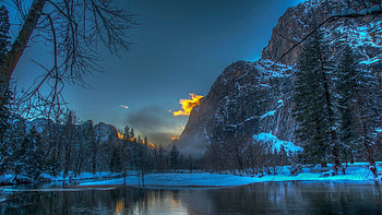 Yosemite National Park, California, winter, snow, clouds, trees, sky, mountains, usa, sunrise, landscape HD wallpaper
