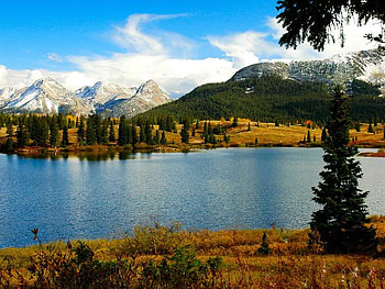 Serenity, trees, sky, lake, mountain HD wallpaper