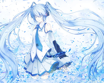 Yukimiku, anime, hatsune miku, petals, twintails, snow, vocaloid HD wallpaper