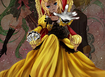 Wait Len!!, chair, black roses, white gloves, anime, len and rin kagamine, beautiful, vocaloid, dress HD wallpaper