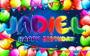 Happy Birtay Jadiel, , colorful balloon frame, Jadiel name, blue background, Jadiel Happy Birtay, Jadiel Birtay, popular american male names, Birtay concept, Jadiel HD wallpaper