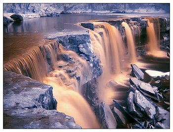 Golden Falls, winter, river, snow, fall HD wallpaper