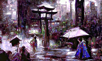 :), geisha, art, blue, aivocado, world, fantady HD wallpaper
