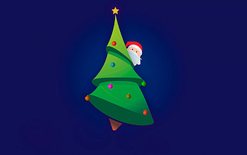 Merry Christmas!, blue, white, santa claus, tree, green, christmas, red, funny, hiding HD wallpaper