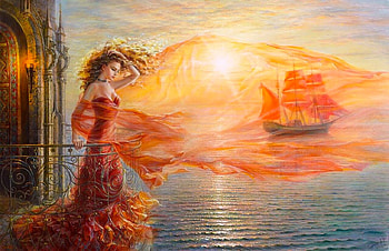 Ocean Veil, boat, sea, digital, art, fantasy, veil, girl, woman HD wallpaper