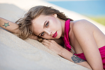 Anastasia Shcheglova, model, pink, blonde, face, woman, girl, summer, mark prinz, vara HD wallpaper