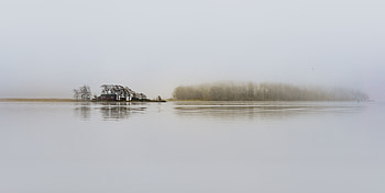 Trees, Lake, Fog, Minimalism, Small House, Lodge, Silence, Helsinki, Finland HD wallpaper