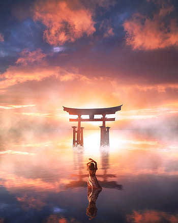 Water, Clouds, Silhouette, Miscellanea, Miscellaneous, Fog, Girl HD phone wallpaper