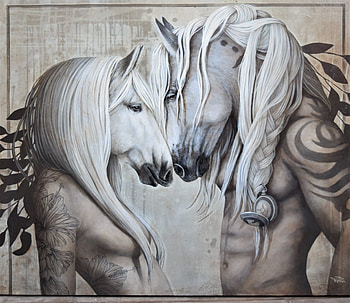 :), horse, white, painting, art, pictura, couple, lovers, cal, sophie wilkins HD wallpaper